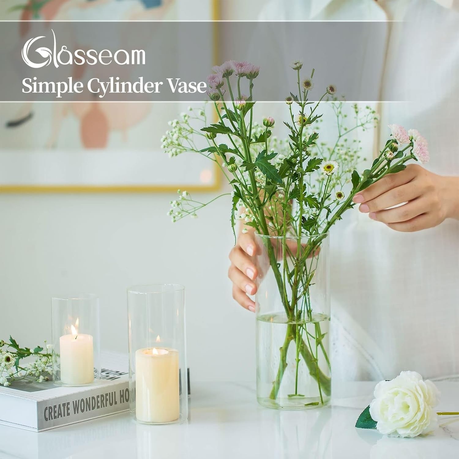 Glass Hurricane Candle Holders Set of 3 Clear Cylinder Wedding Table Decor