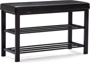 Black Faux Leather Shoe Storage Bench – 3-Tier Industrial Entryway Seat