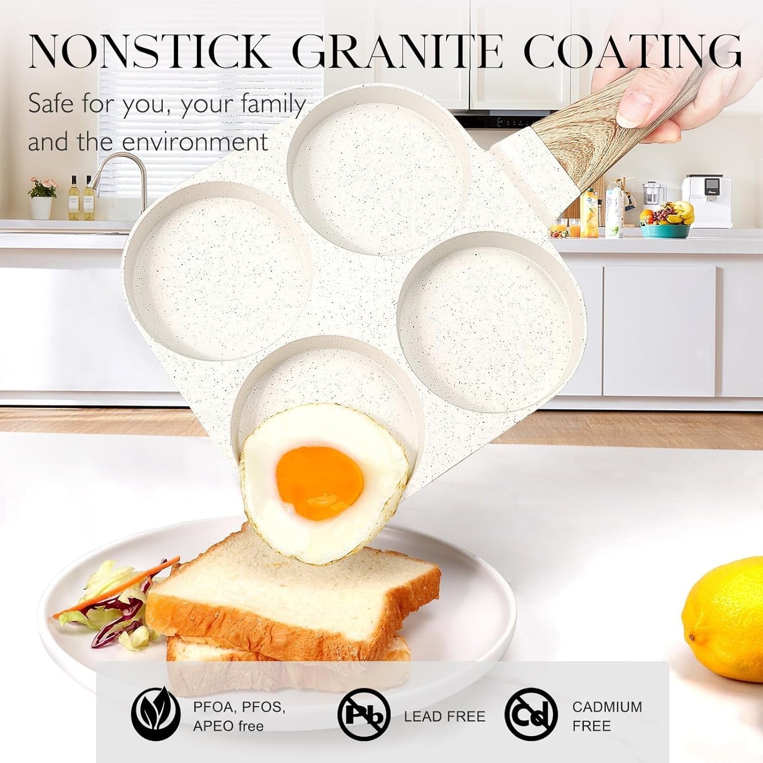 4-Cup Non-Stick Egg Pan Granite Omelette Skillet, Multi-Section Breakfast Pan