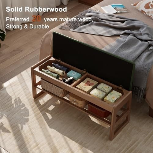 2-Tier Shoe Storage Bench with Flip-Top & Leather Cushion for Entryway