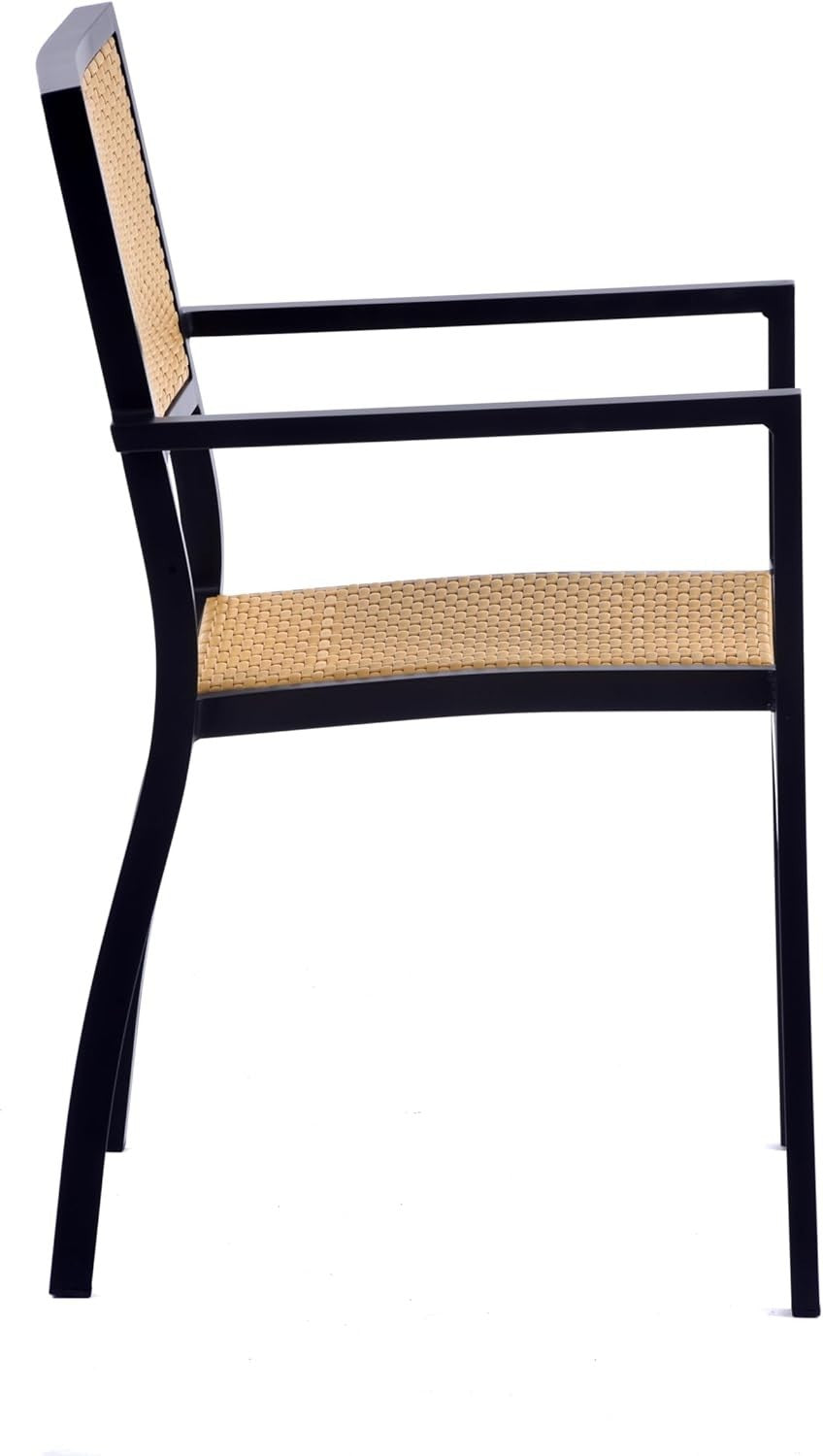 Teak Rattan Armchair Outdoor Dining Patio Chair Stackable Garden Seating