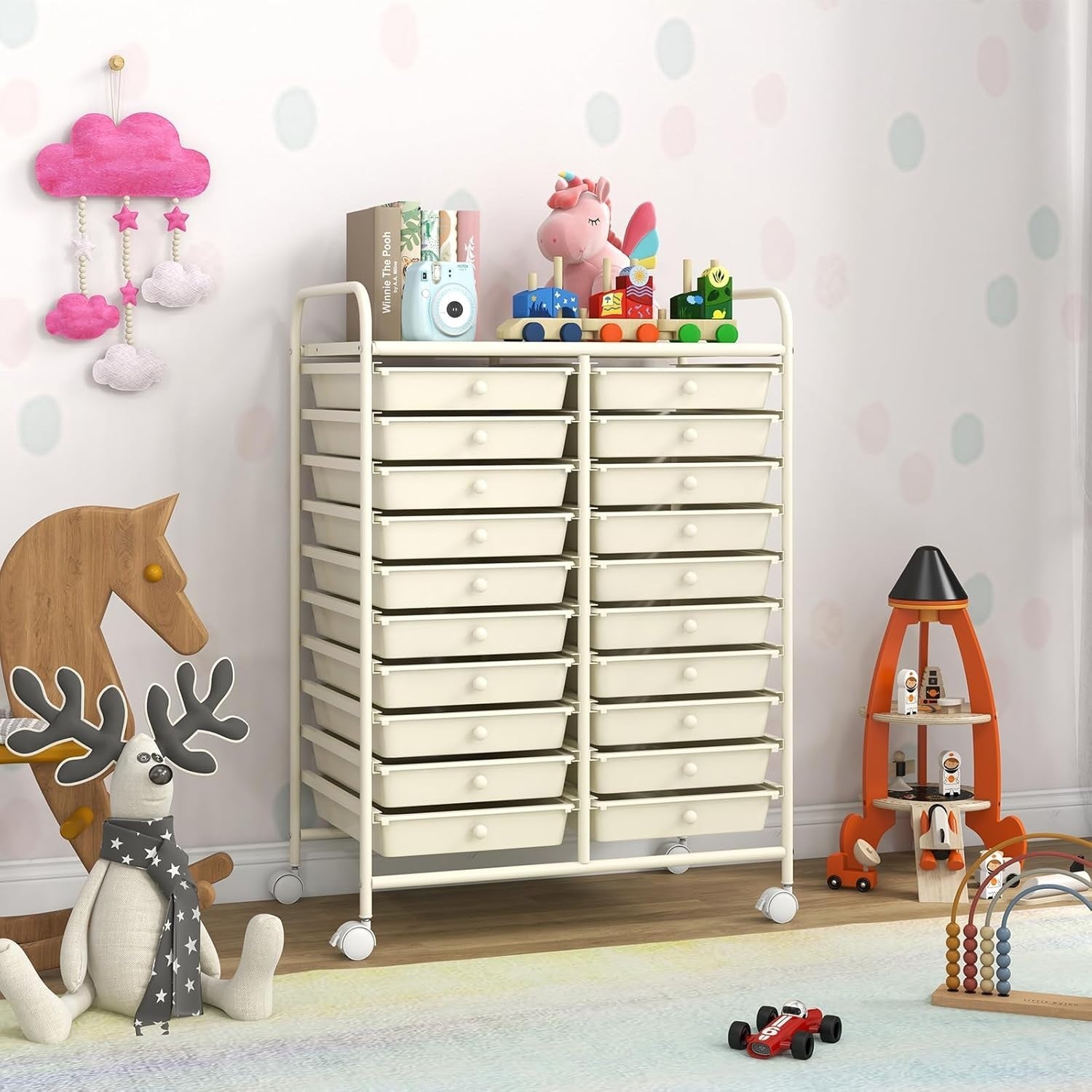 White 20 Drawer Rolling Storage Trolley Utility Cart Office Organizer