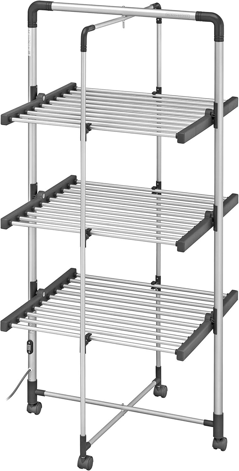 3 Tier Heated Clothes Airer with Cover & Wheels Indoor Electric Drying Rack