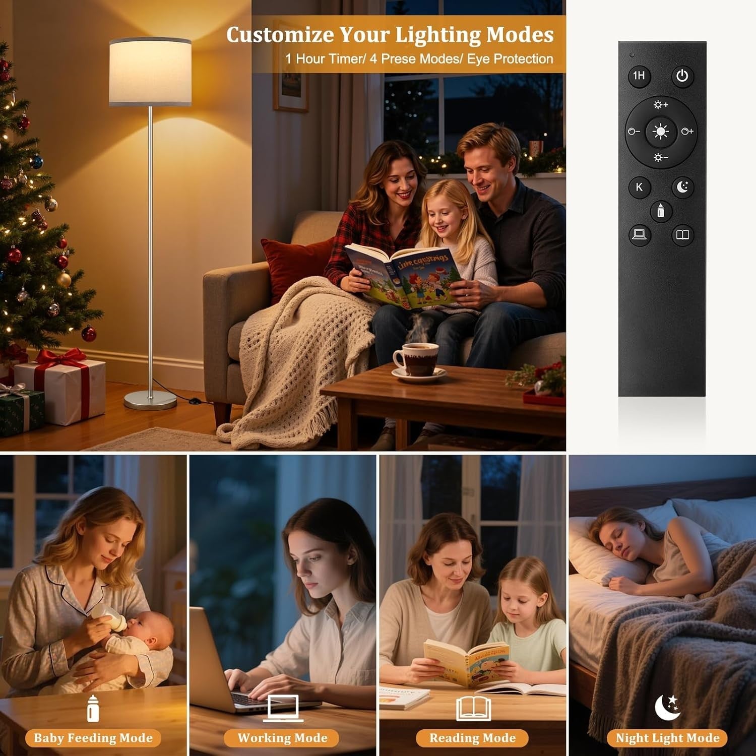 Modern Grey Floor Lamp Dimmable with Remote Silver Pole 153cm 9W LED