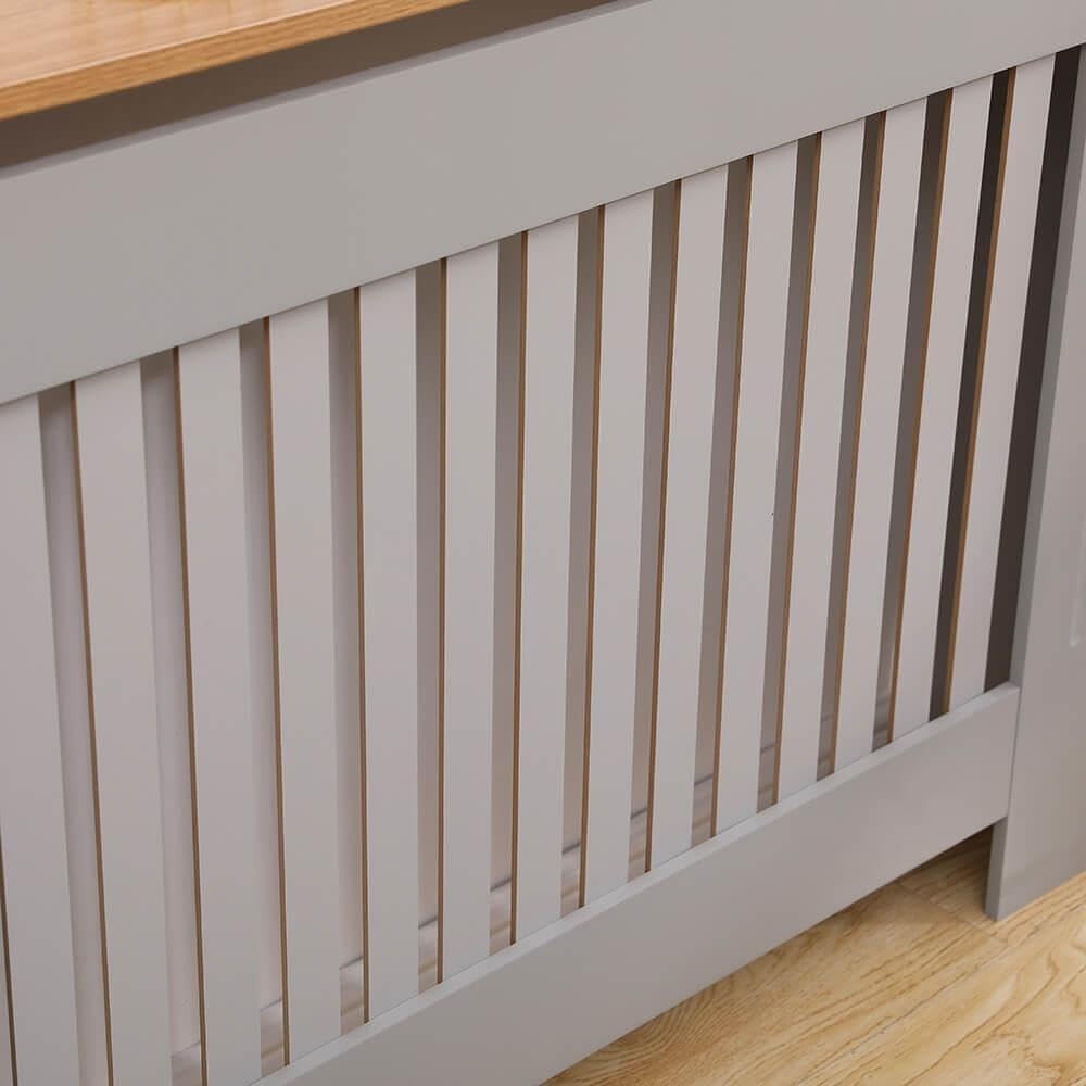 Grey Oak Radiator Cover Wooden Slatted Grill Cabinet Shelf 112x19x82cm