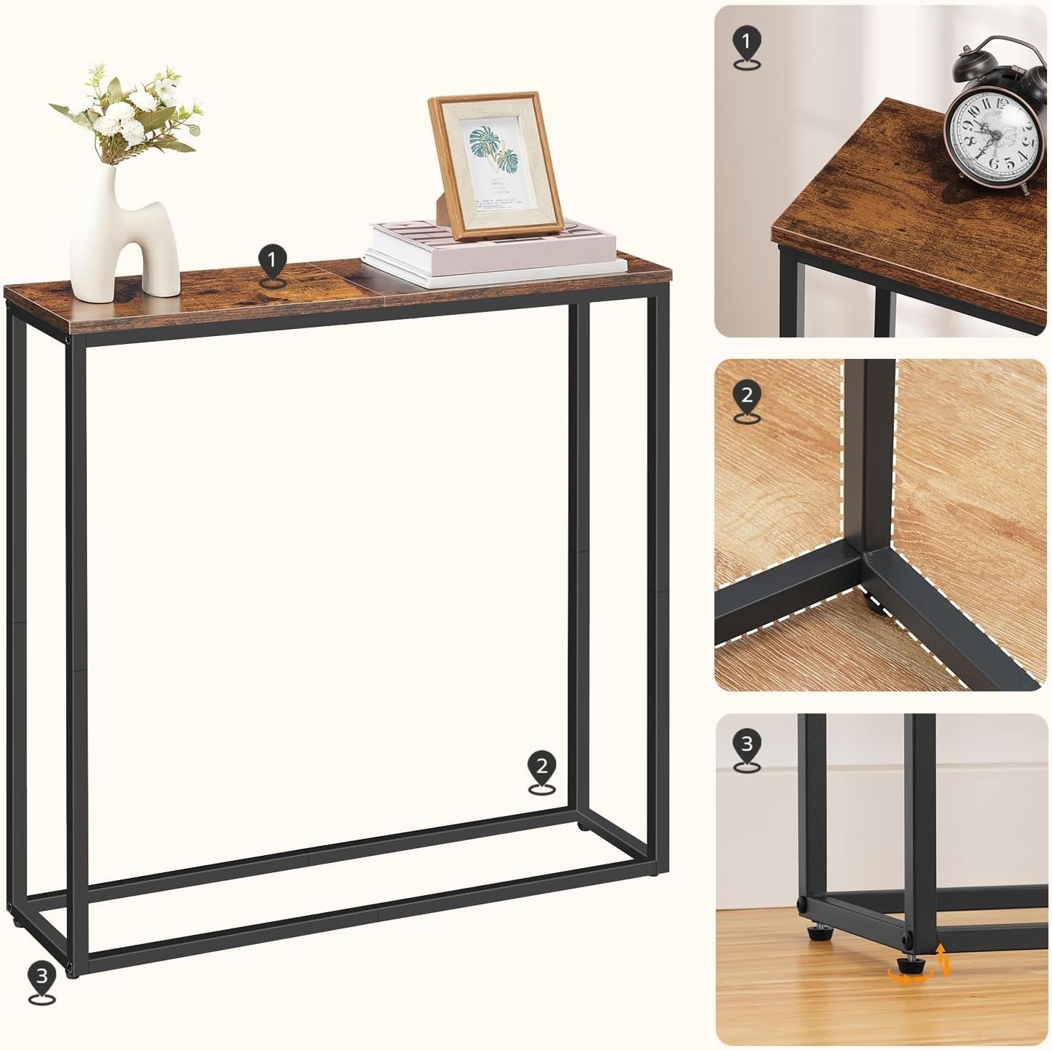 Slim Narrow Console Table with Adjustable Feet for Small Spaces