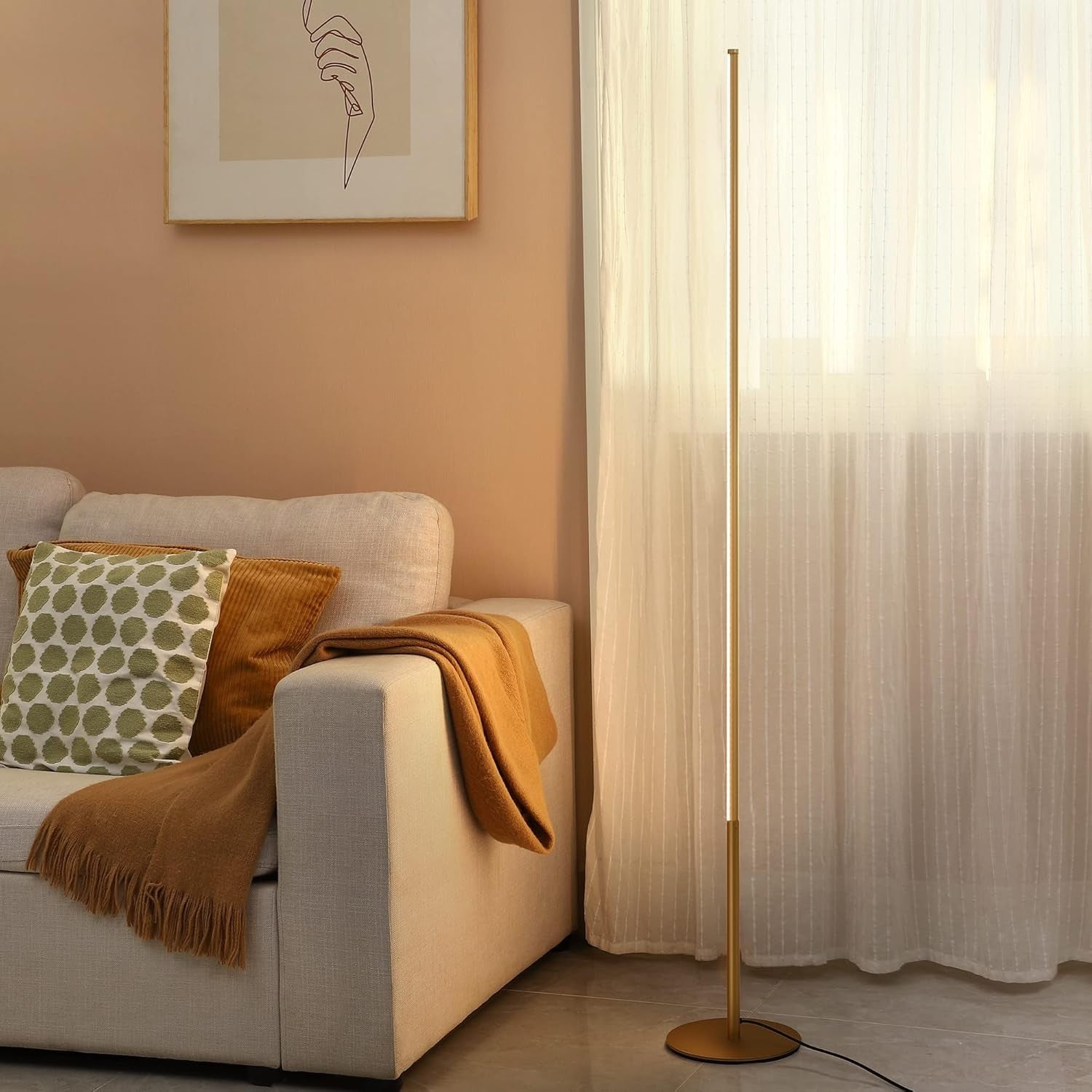 LED Floor Lamp Dimmable Corner Standing Light Minimalist Warm White Gold