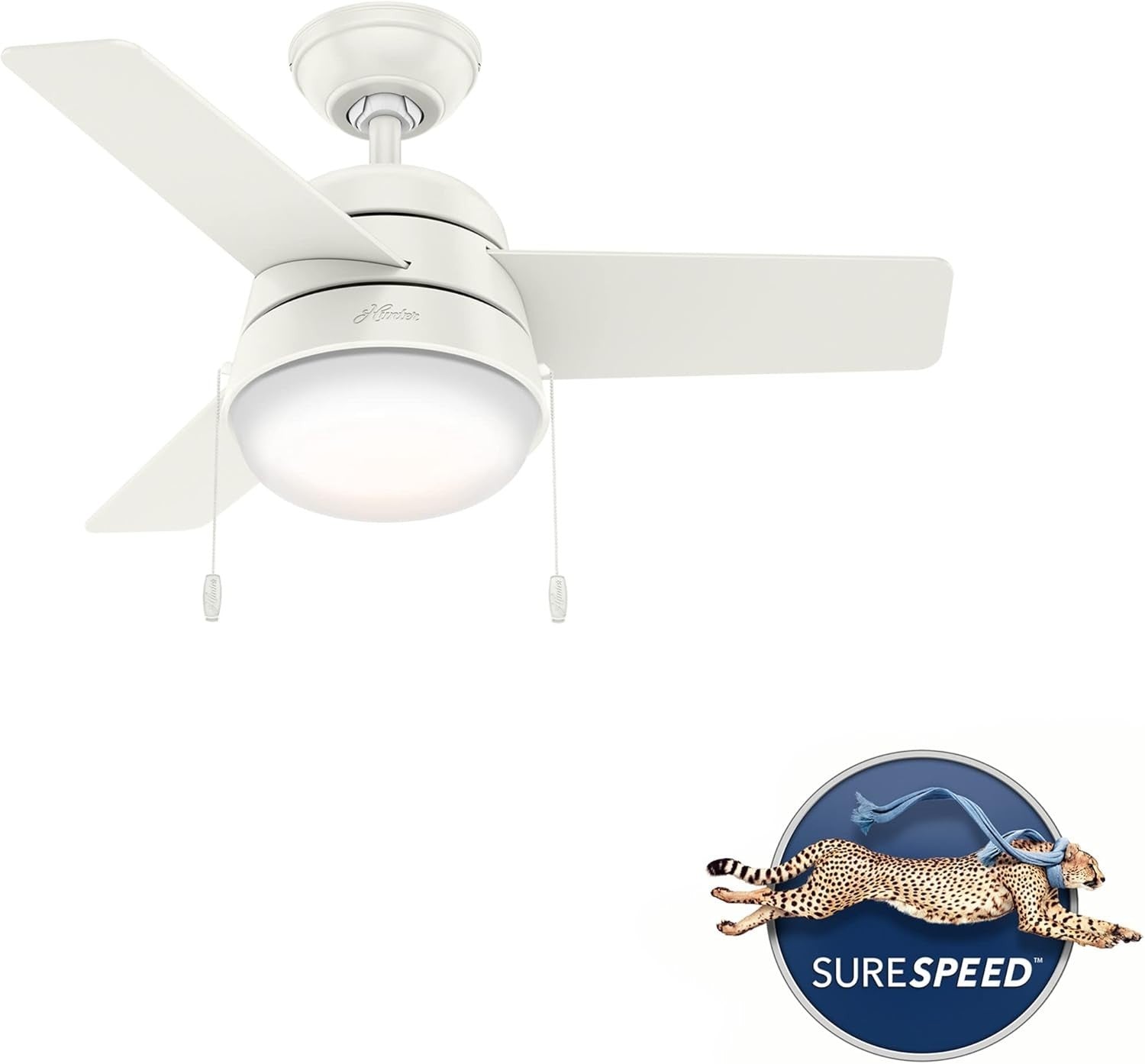 Hunter Aker 36" Ceiling Fan with LED Light, Pull Chain, Reversible Motor White