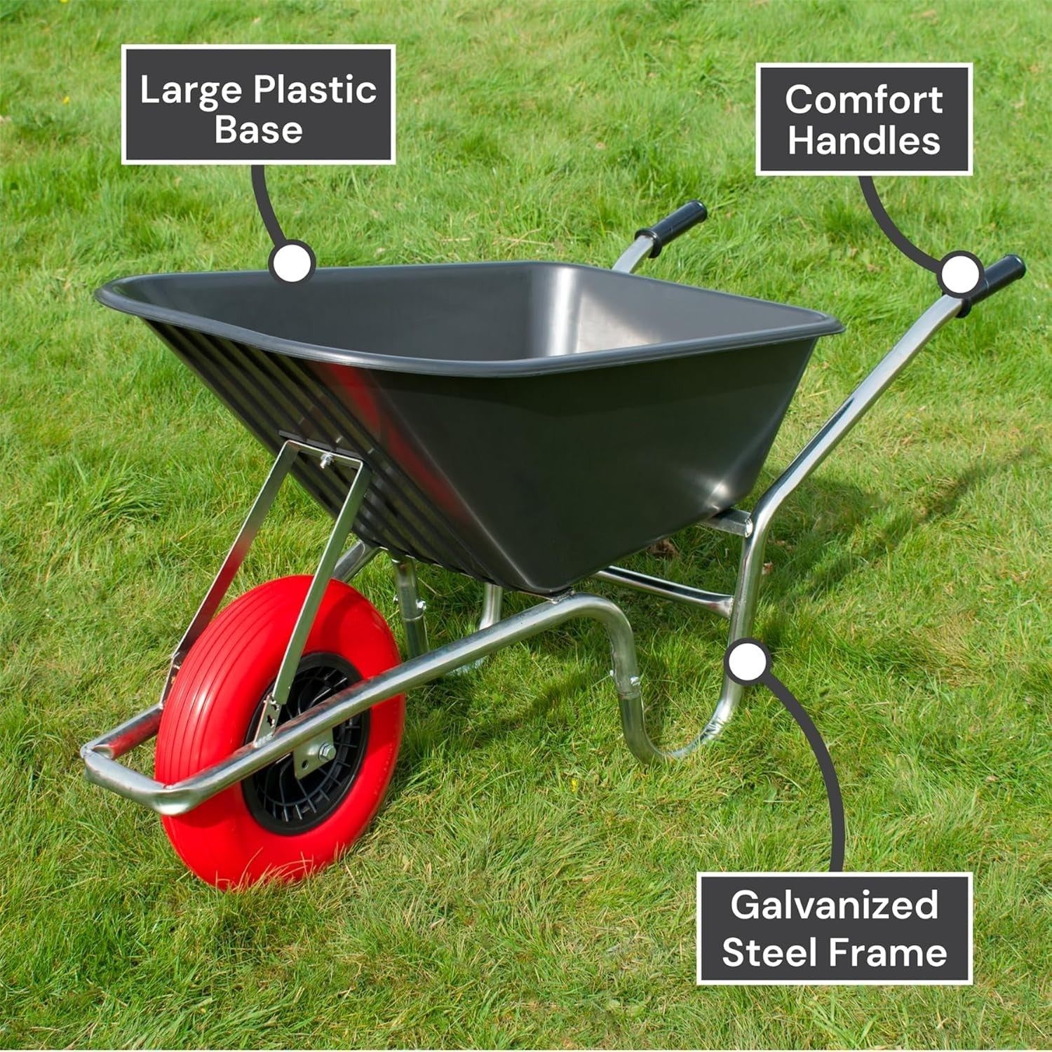 110L Garden Wheelbarrow – Black Plastic Tub w/ Steel Frame Reinforced Tyre 150kg