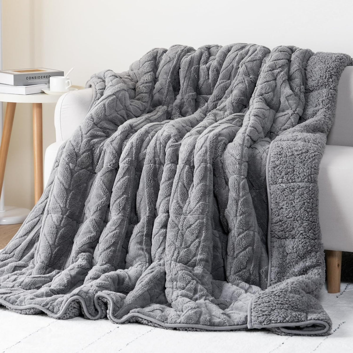 Weighted Blanket 15lb Jacquard Sherpa Cozy Sleep Aid 48x72 Grey Twin/Full