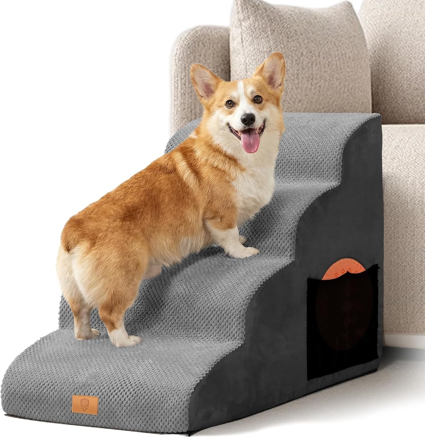 Grey 4 Step Dog Ramp Large Foam Non Slip 73x40x51cm