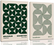 Bauhaus Wall Art Set of 2 Green Geometric Posters 16x24in