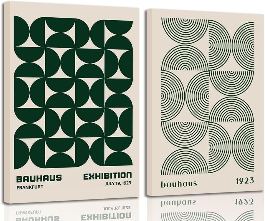 Bauhaus Wall Art Set of 2 Green Geometric Posters 16x24in