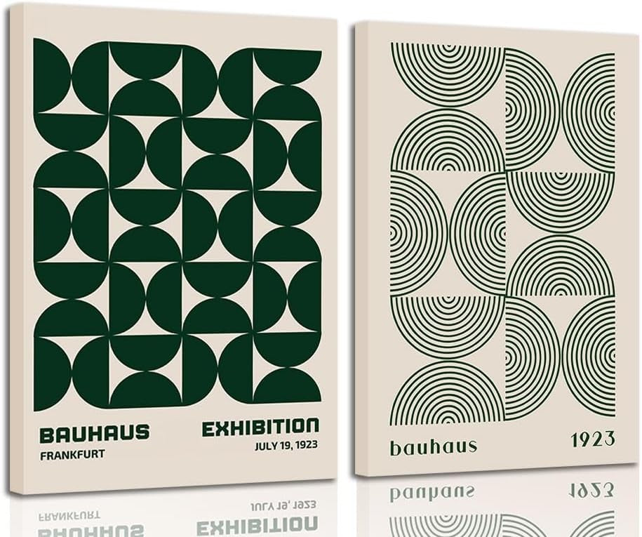 Bauhaus Wall Art Set of 2 Green Geometric Posters 16x24in