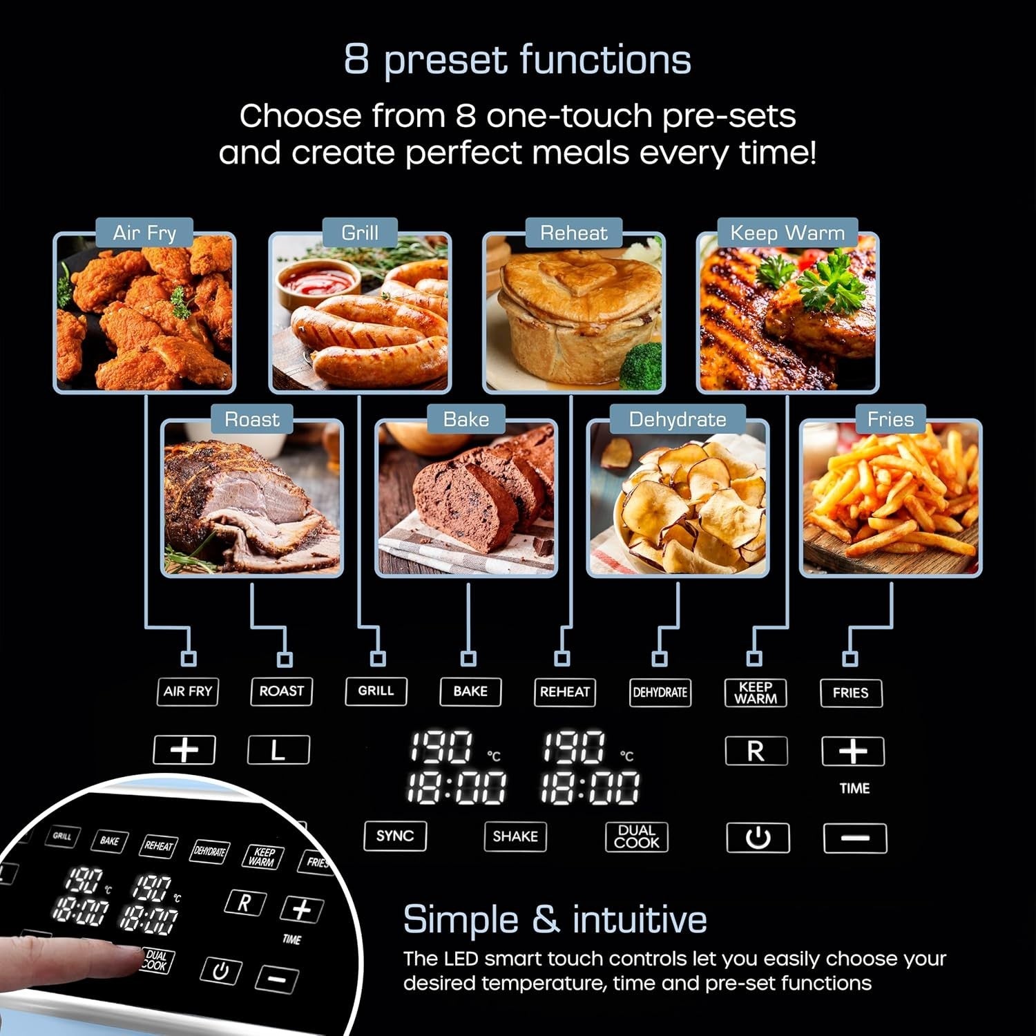Retro Dual Basket Air Fryer 8L | 8 Presets Fast Healthy Cooking Cyclone Tech