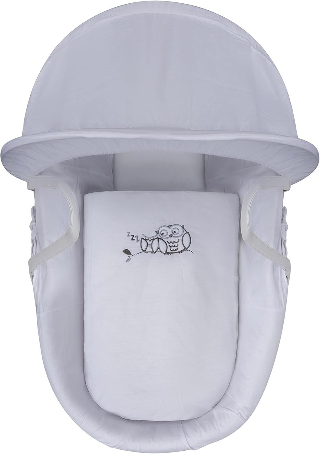Embroided  Wicker Moses Basket Adjustable Hood Rocking Stand Owl White