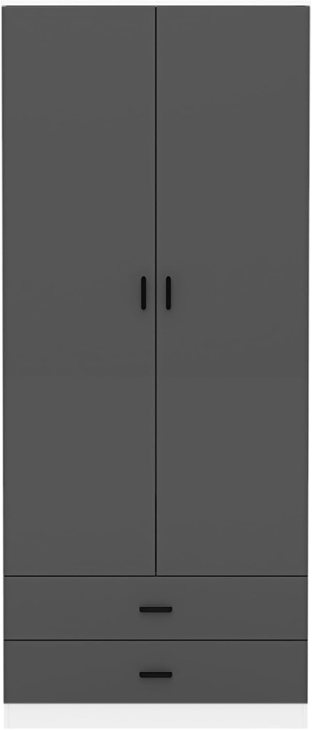Modern 2 Door Wardrobe Black Drawers Hanging Rail Tall Storage Unit