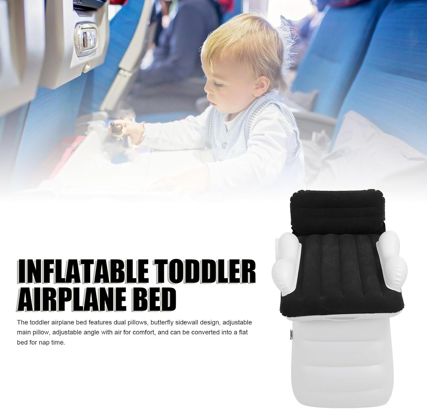 Inflatable Toddler Airplane Bed with Safety Belt – Travel Car Seat Extender