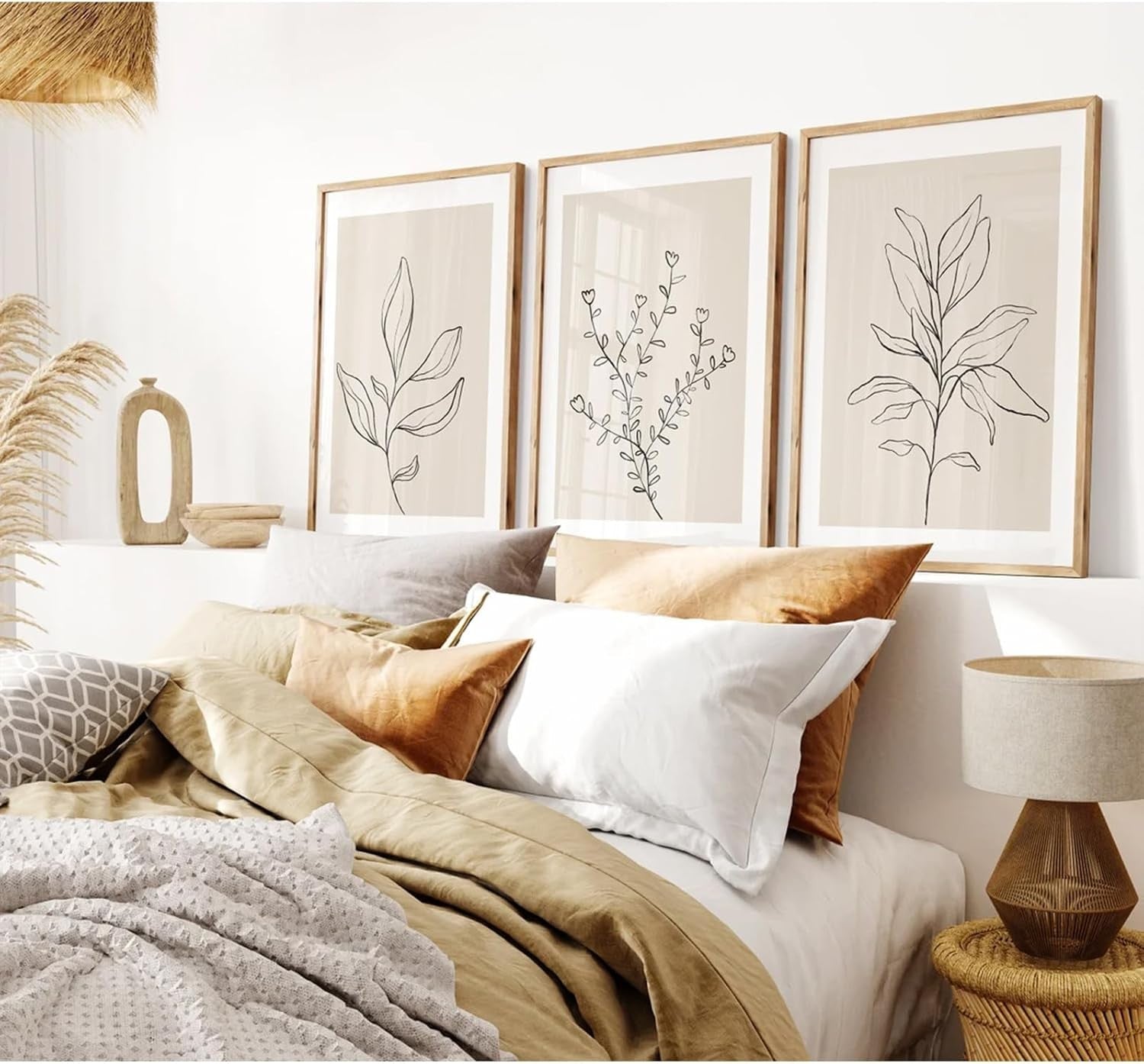 Boho Beige Botanical Wall Art Set 3 16x24in Prints
