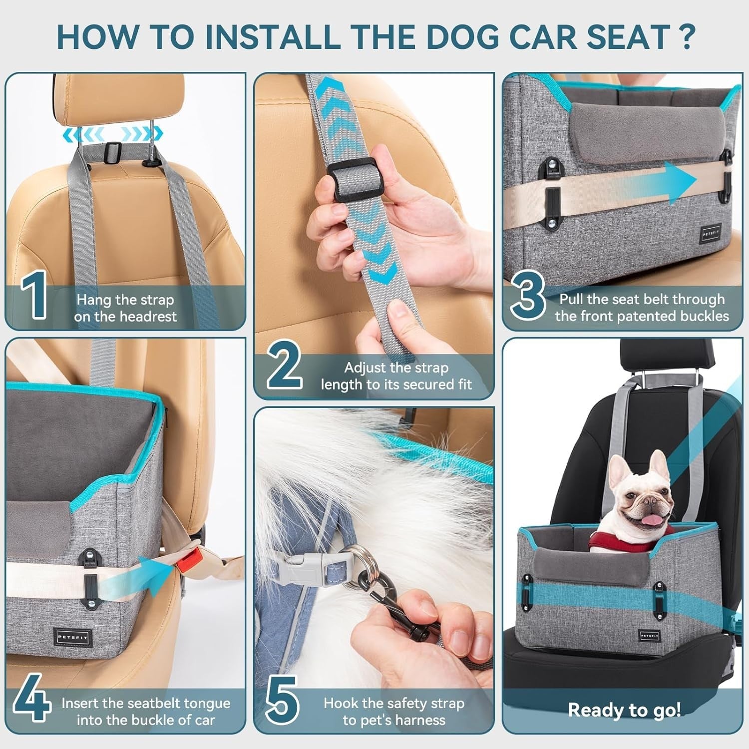 Small Dog Booster Car Seat Adjustable Height Travel Bed Grey 25lb