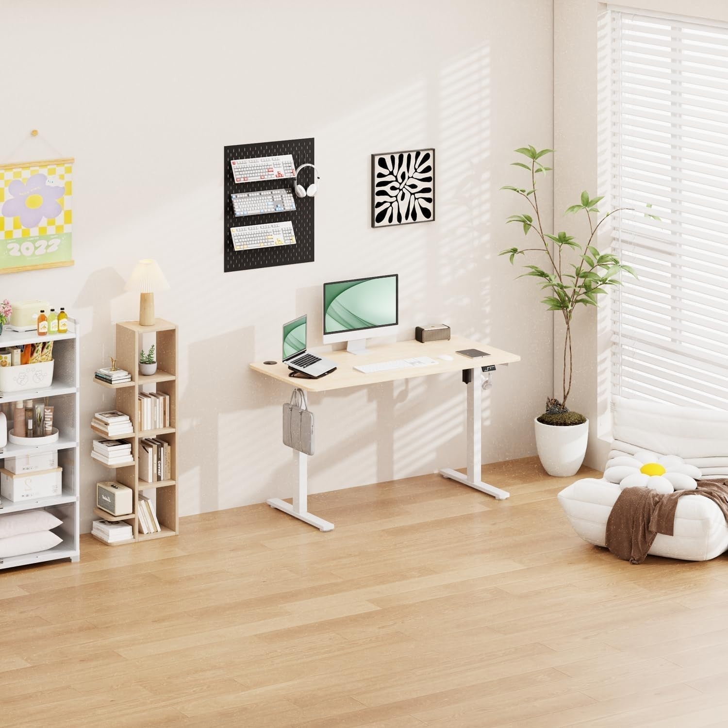 Electric Adjustable Standing Desk 120x60cm | Sit Stand Office Table Beige