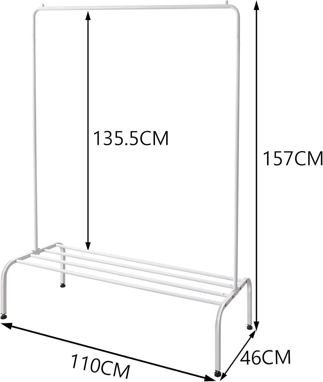 White Metal Clothes Rail with Shelf Heavy Duty Garment Rack