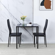 Square Glass Dining Table 75x75cm Black Tempered Metal Legs Modern