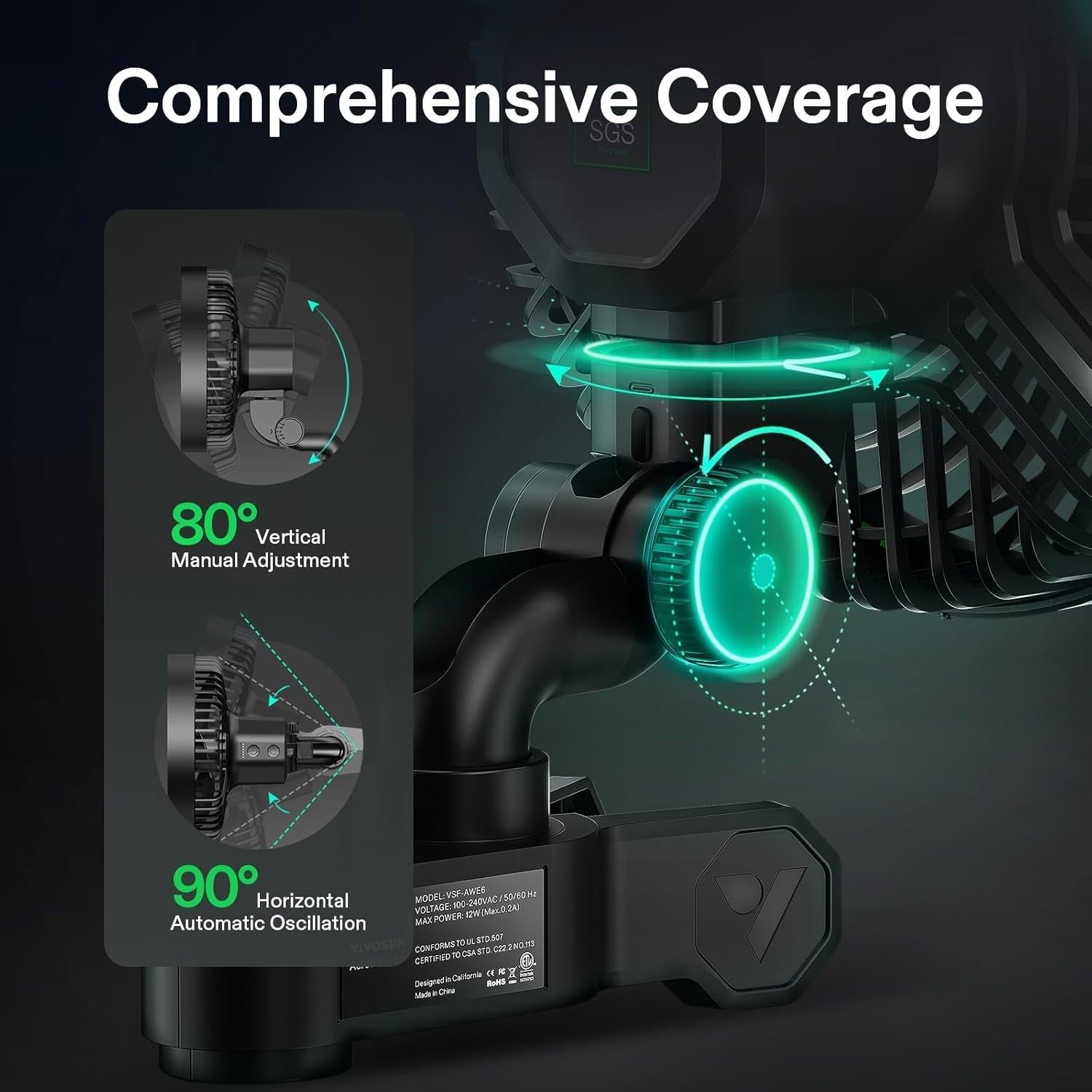 Black 2-Pack Smart WiFi Clip-On Fans – 6" Oscillating EC Motor Quiet Cooling
