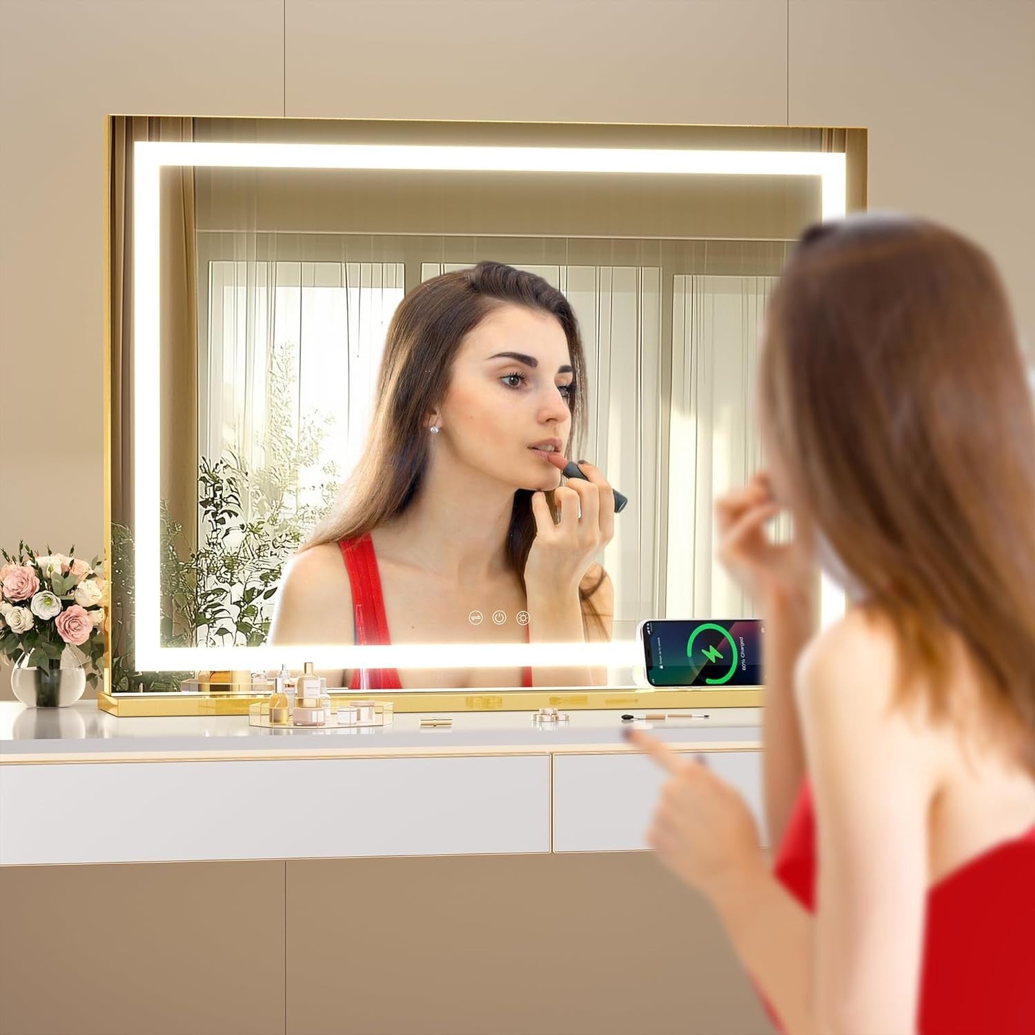 Lighted Makeup Mirror 70x50cm LED Touch Control Dimmable Vanity Lamp