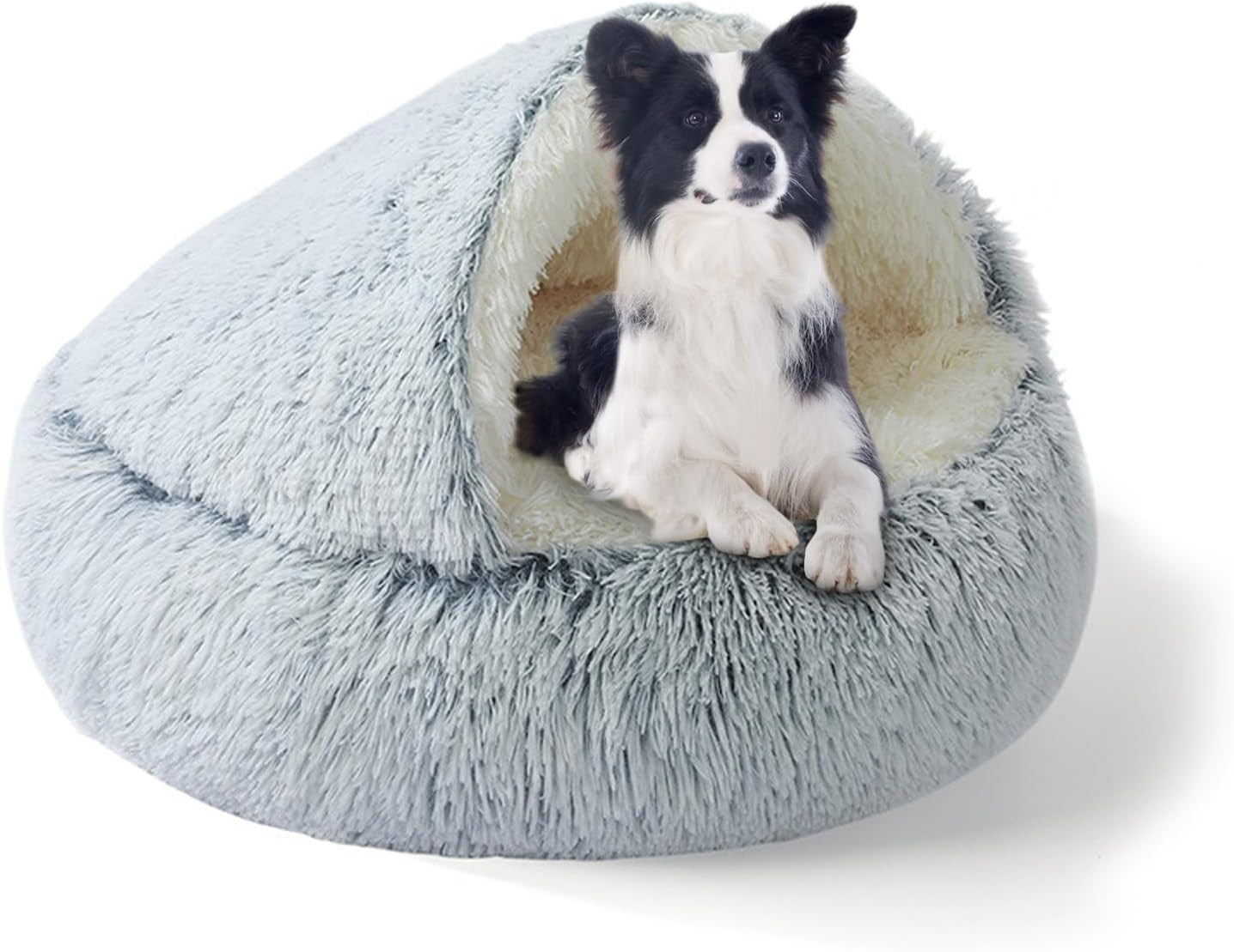 Large Calming Dog Cave Bed 80cm Hooded Washable Anti Anxiety