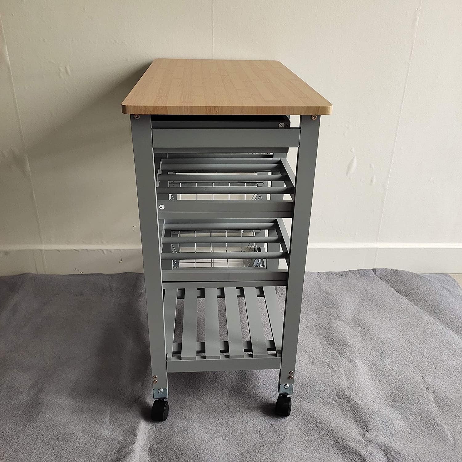 Kitchen Island Trolley on Wheels MDF Worktop Drawers Basket Storage Cart