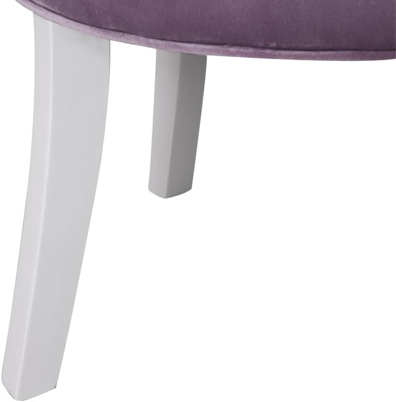 Purple Velvet Dressing Table Stool with Tufted Back & Solid Wood Legs