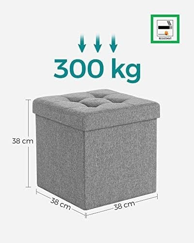 Light Grey Folding Storage Ottoman Cube 38cm Footstool with Lid & Tufted Seat