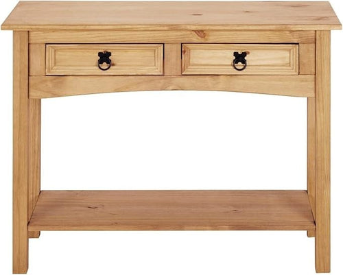 Mexican Pine Console Table 2 Drawer Rustic Hallway Unit 90cm Solid Wood