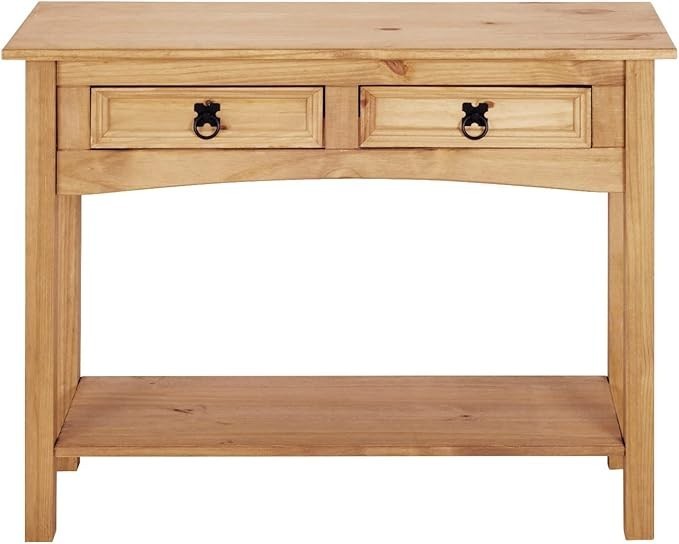 Mexican Pine Console Table 2 Drawer Rustic Hallway Unit 90cm Solid Wood