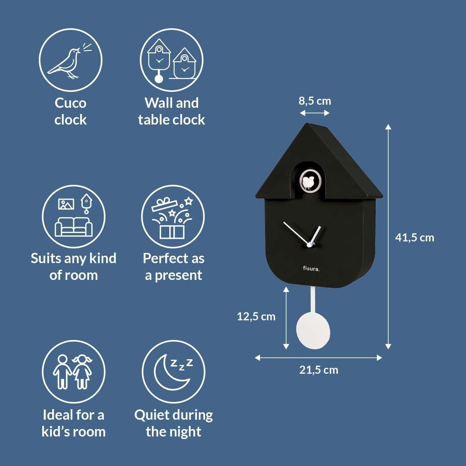 Silent Black Cuckoo Wall Clock Battery Operated Modern Pendulum Decor Gift