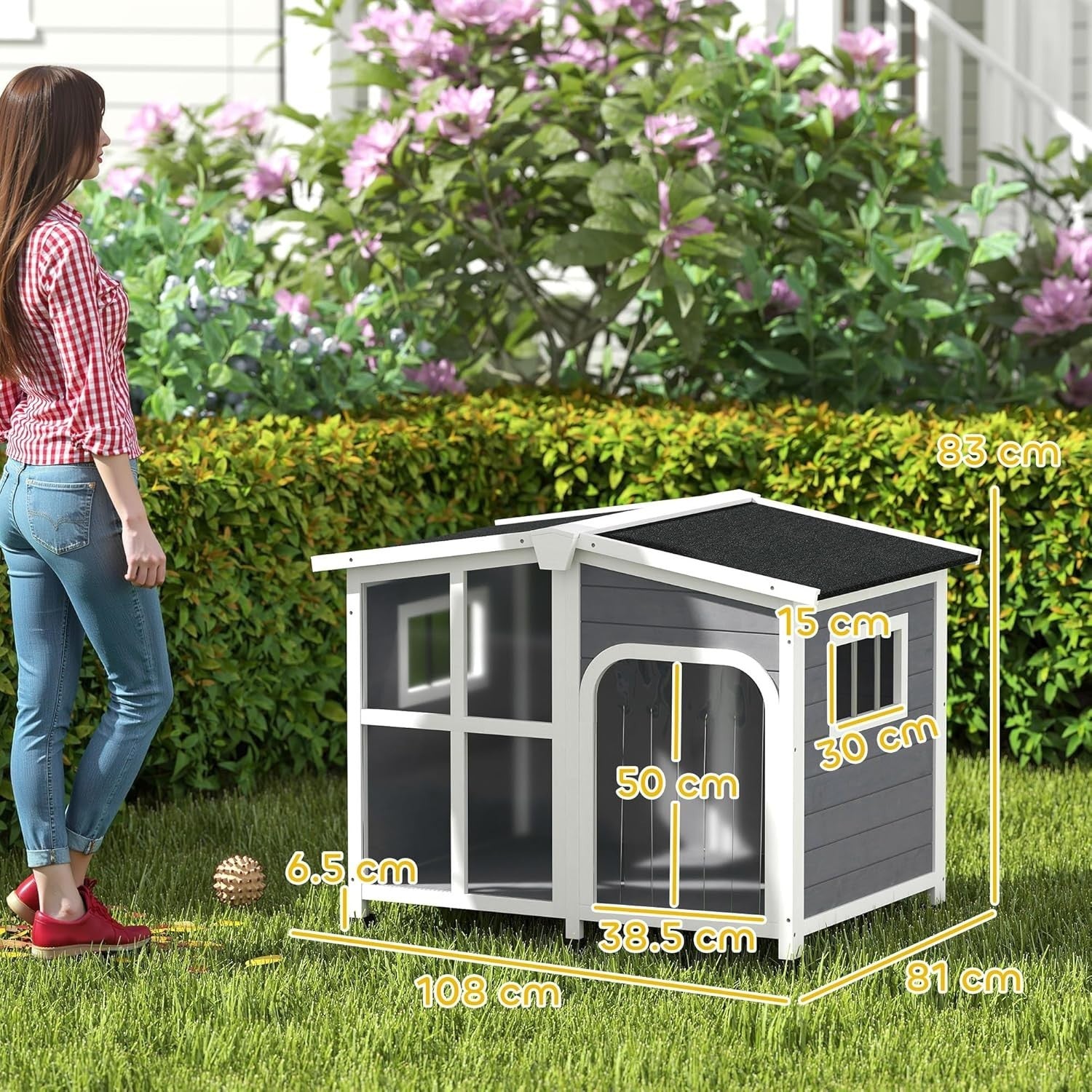 Outdoor Wooden Dog Kennel Charcoal Grey | Large Pet House with Roof & Floor