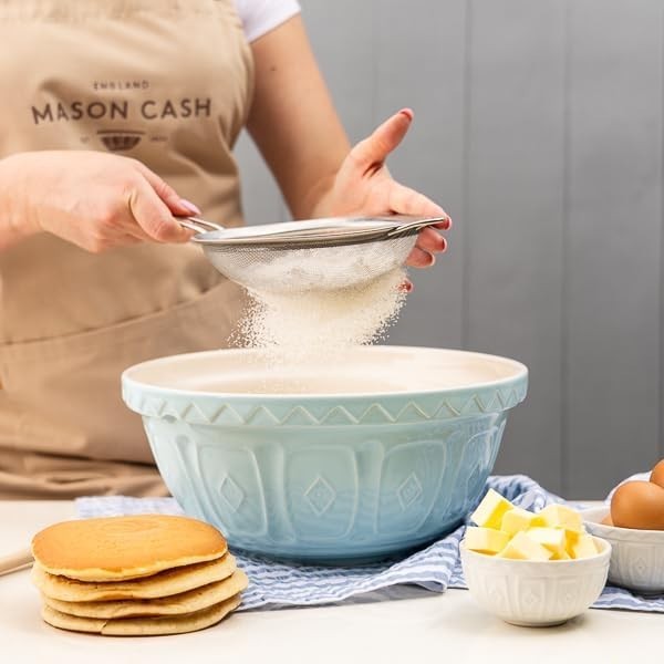 4L Powder Blue Mixing Bowl Earthenware Classic Pattern Kitchen Bakeware