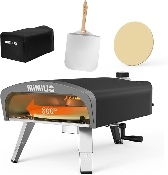 Outdoor Gas Pizza Oven 13" | Portable BBQ Oven w/ Stone, Peel & Rotation System