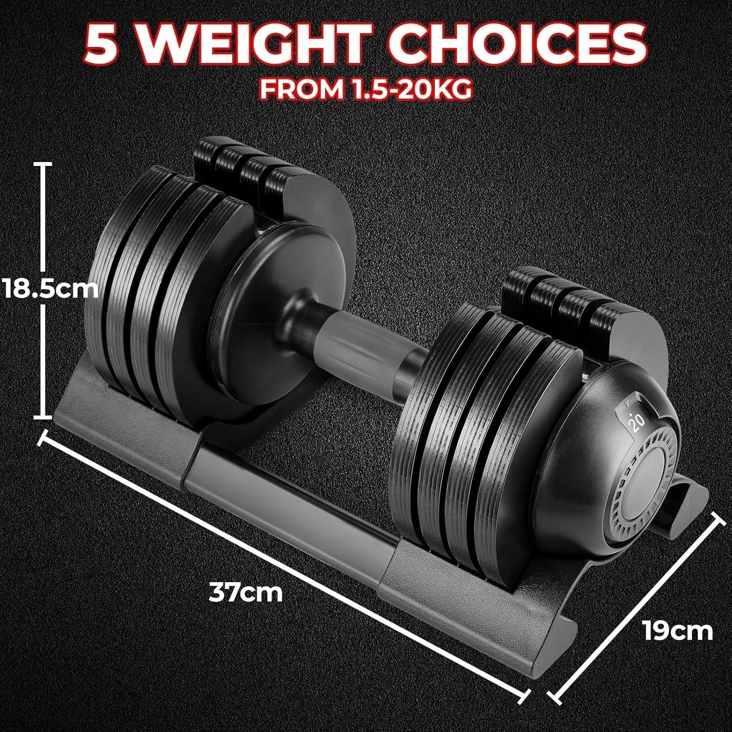40kg Adjustable Dumbbell Set Pair 5-in-1 Quick Change Non-Slip Home Gym