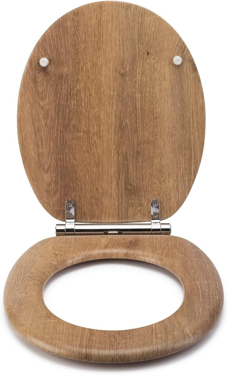 Wooden Toilet Seat Soft Close Quick Release Antibacterial Durable Chrome Hinges
