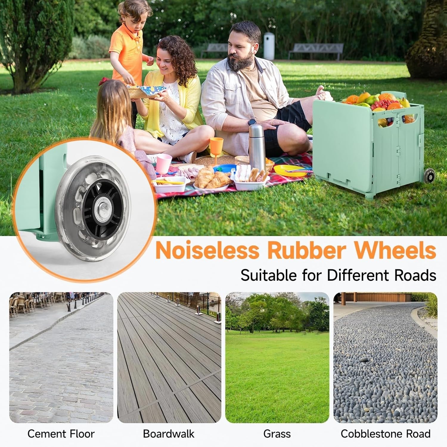 65L Foldable Shopping Trolley with Wheels & Lid Portable Utility Cart