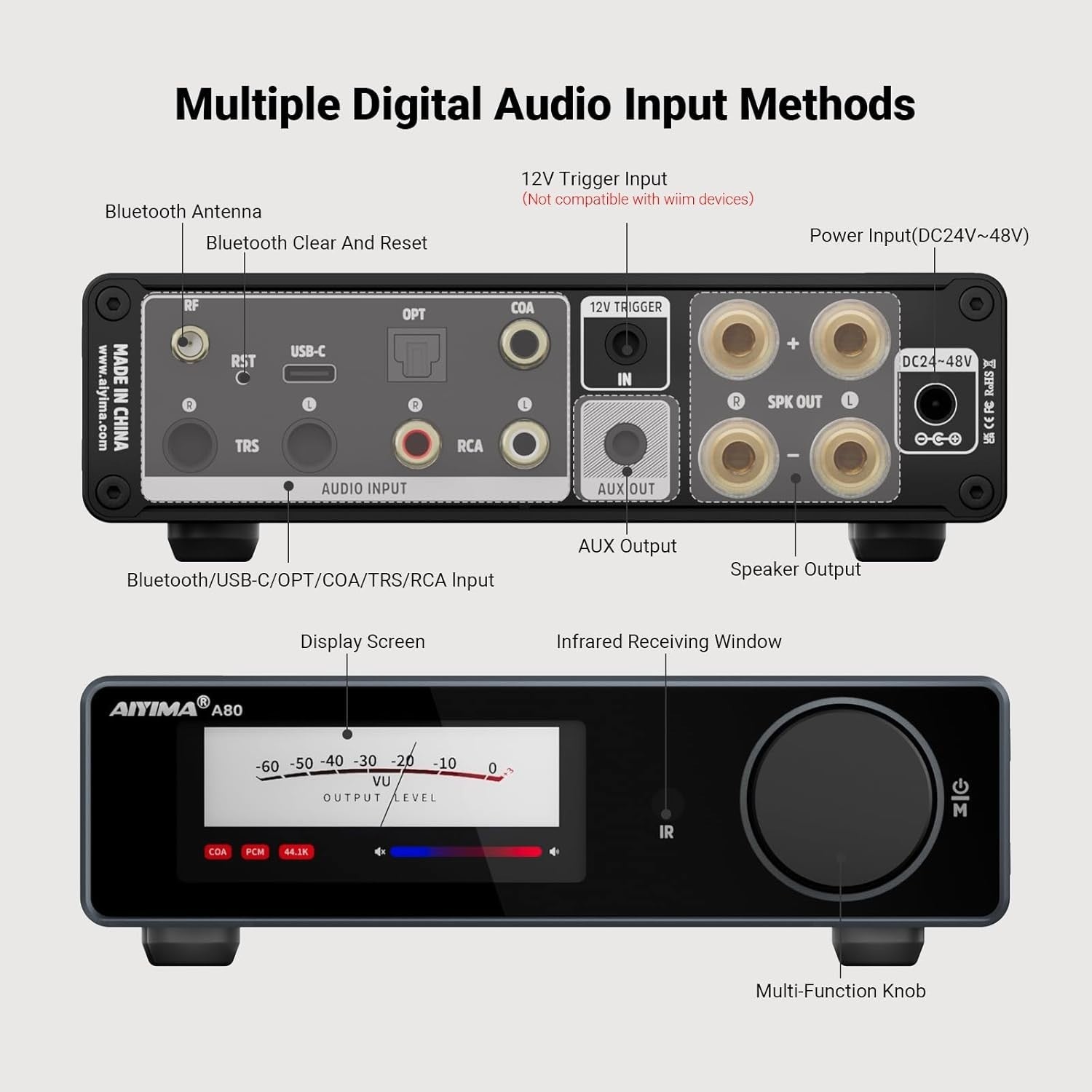 300W x2 HiFi DAC Amplifier Bluetooth 5.1 USB Optical 48V