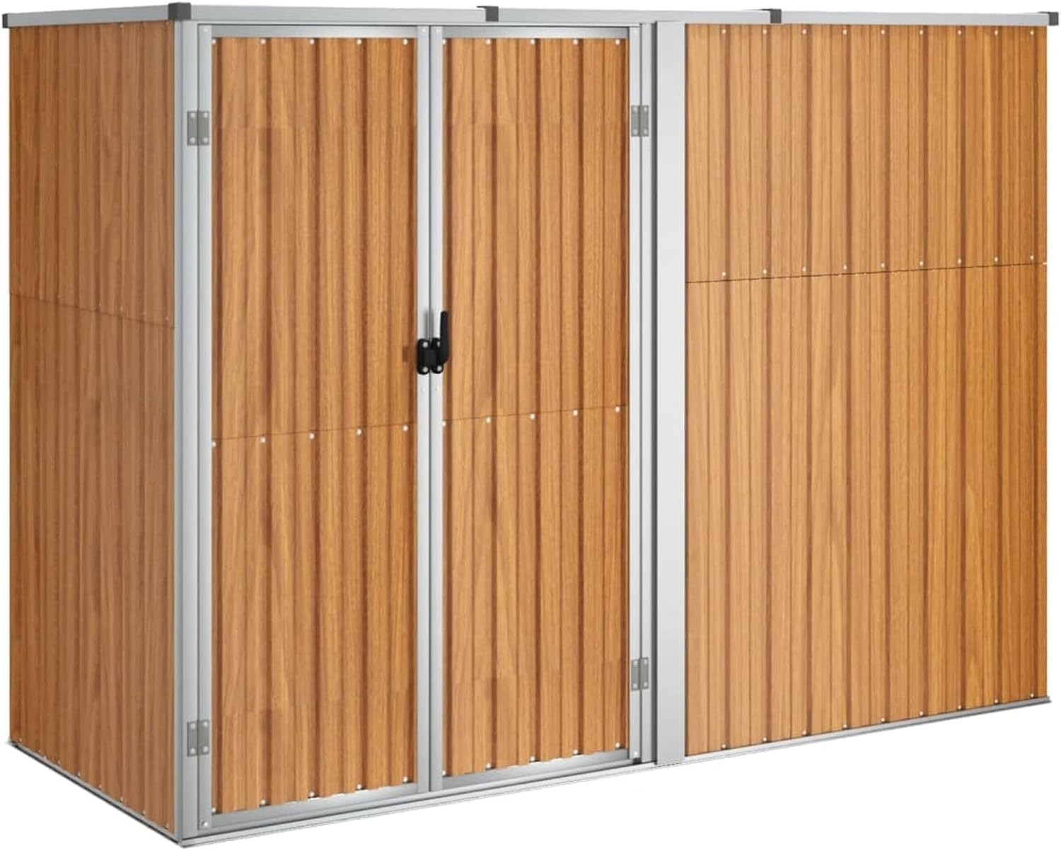 Outdoor Metal Garden Shed with Sloped Roof & Handle Brown 225x89x161cm Storage