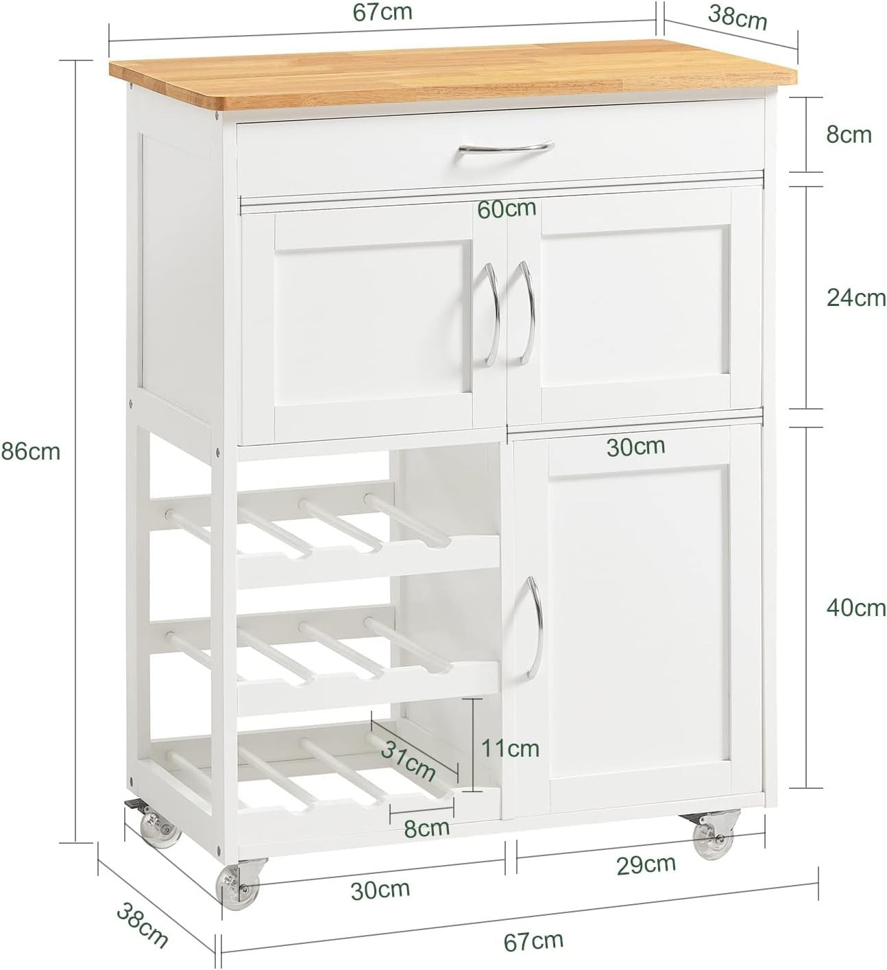 Small Kitchen Island Cart 67cm Wine Rack Wheels