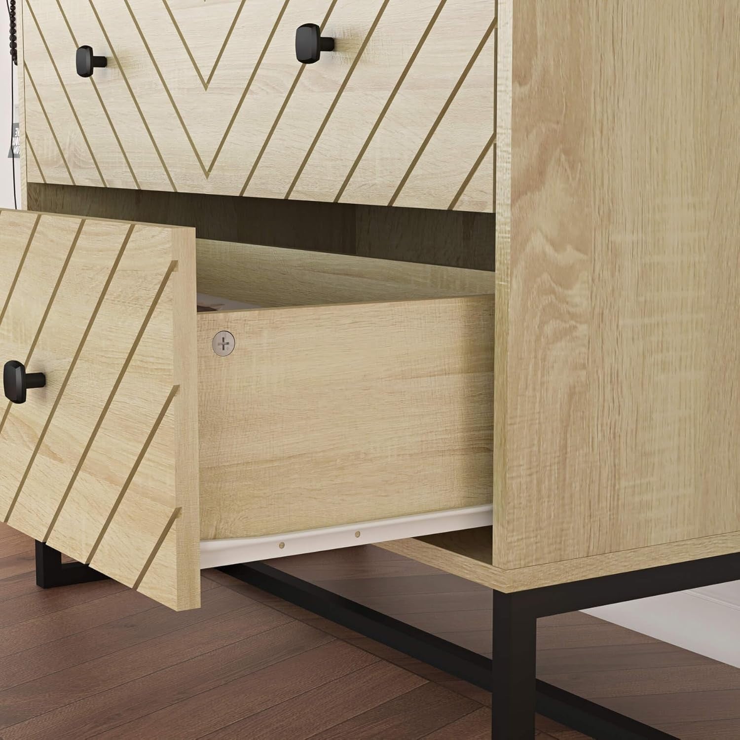 Modern Oak 5 Drawer Chest | Tall Bedroom Storage Unit | Slim Wood Dresser