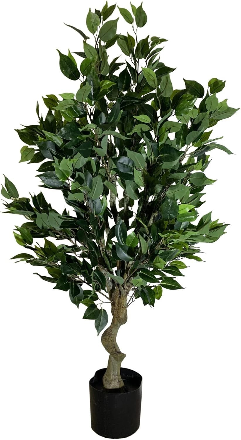 100cm Artificial Ficus Tree in Wooden Planter Indoor Faux Green Bush Decoration