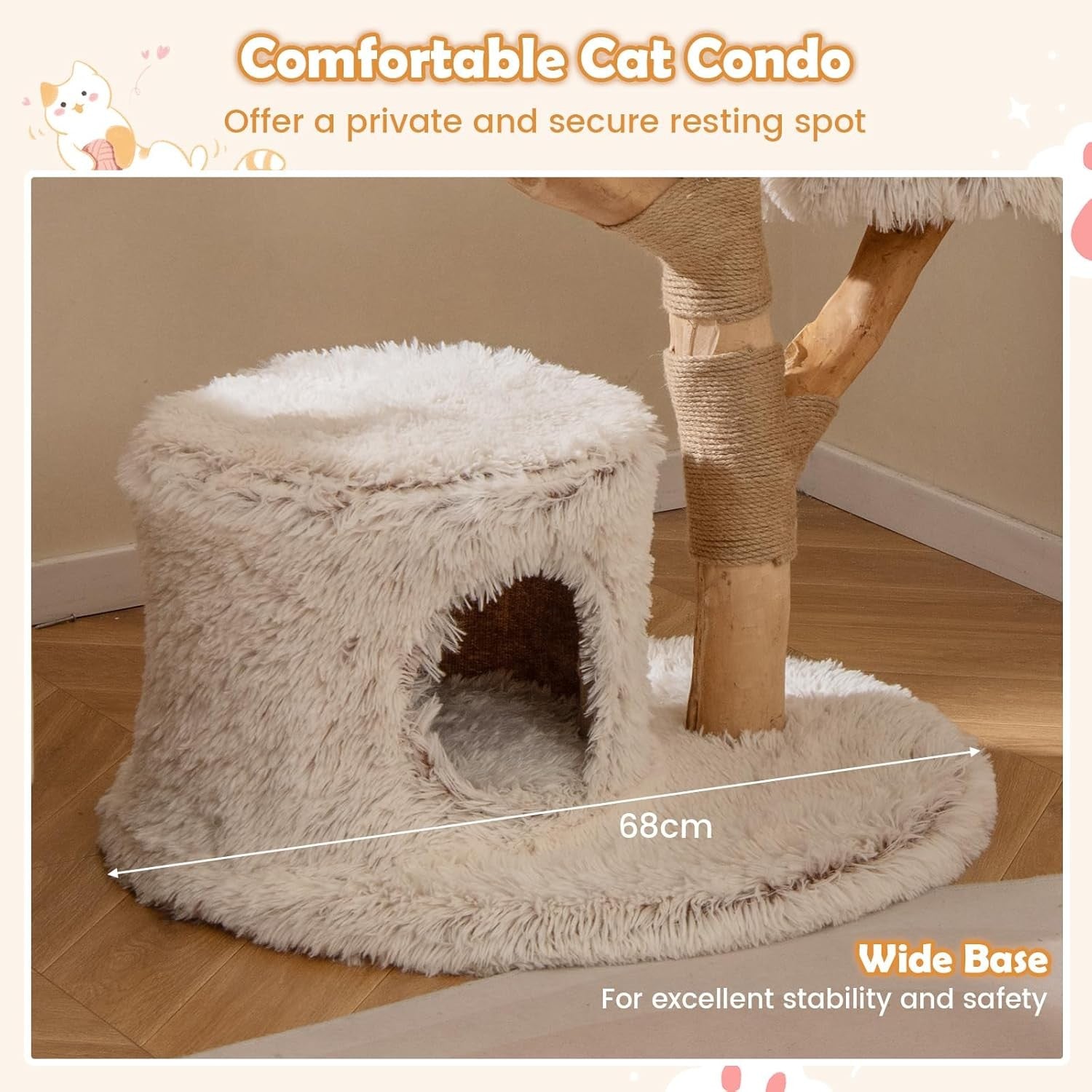 102cm Wooden Cat Tree White Multi Level Tower with Plush Perches & Jute Scratch