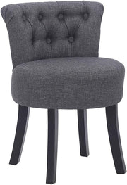 Grey High-Back Dressing Table Chair – Linen Vanity Stool with Wooden Legs