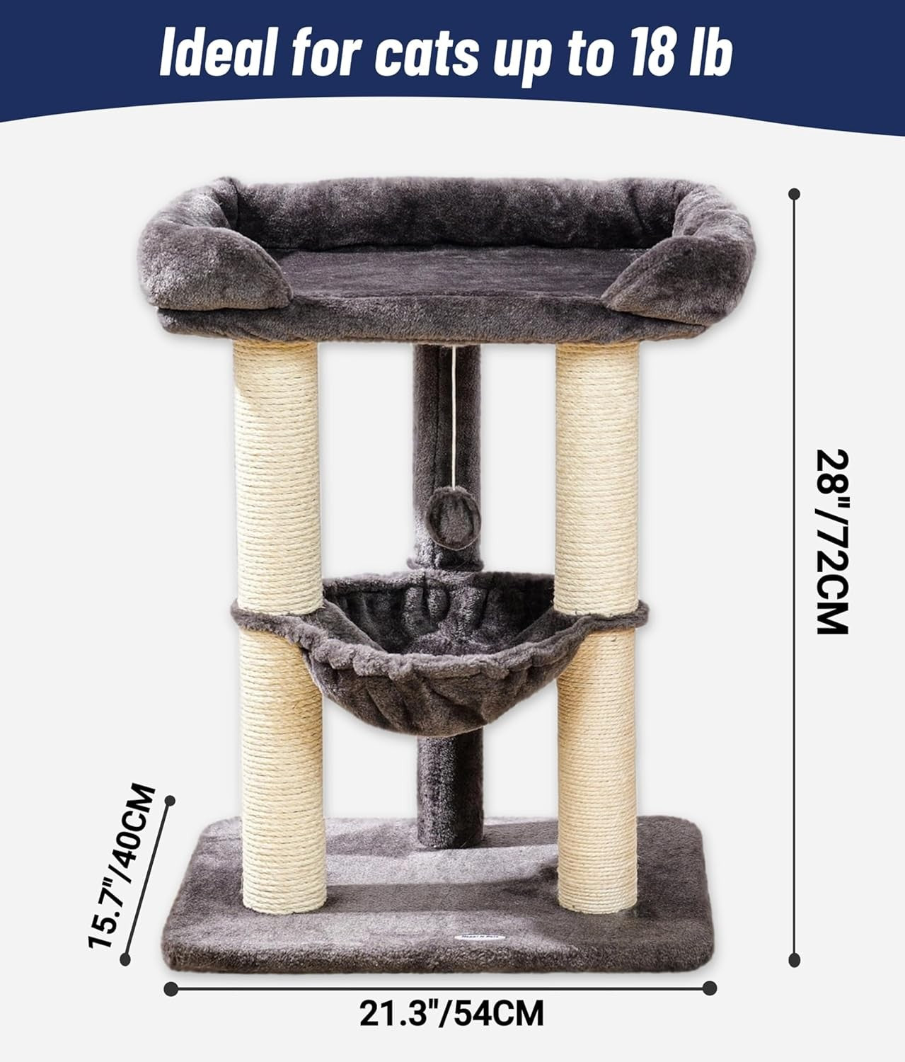 71cm Cat Tree Tower Large Bed Hammock Sisal Scratching Post Indoor Cats